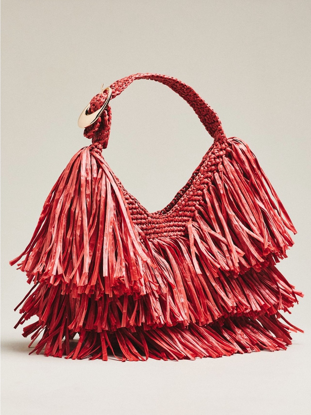 Anthropologie Fringe Hobo Bag New Natural Rustic Red
